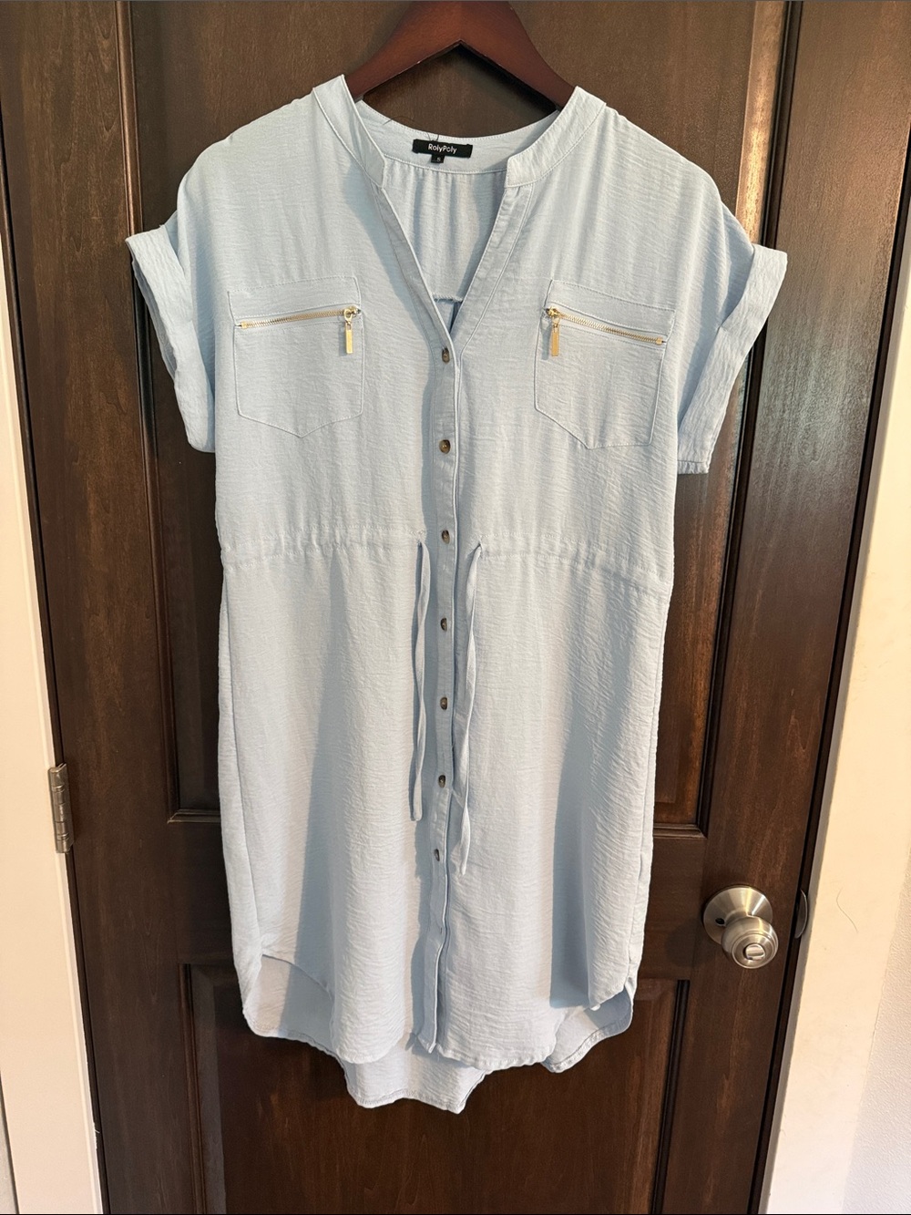 Rolypoly Pale Blue Button-Front Tunic with Chest Zips